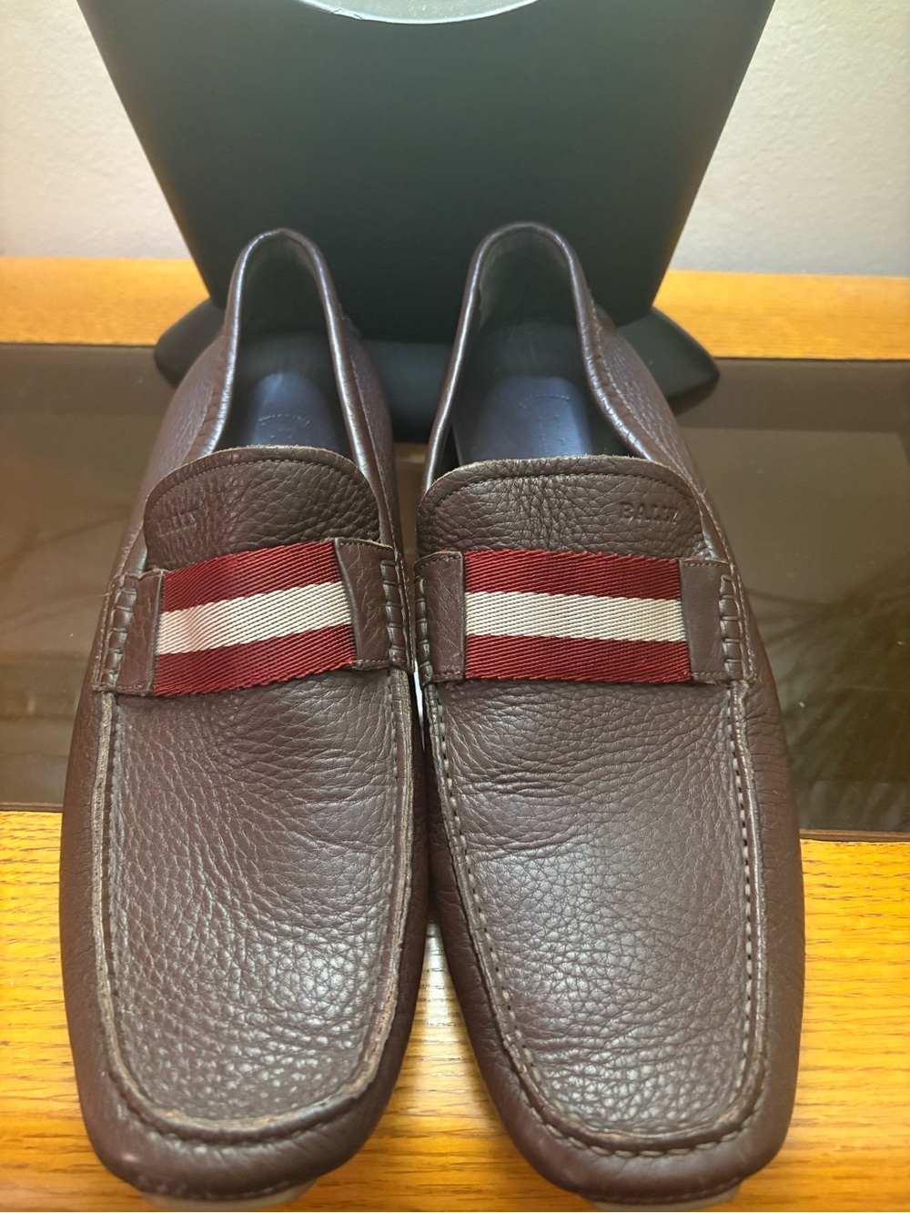 Bally brown leather slip on shoes